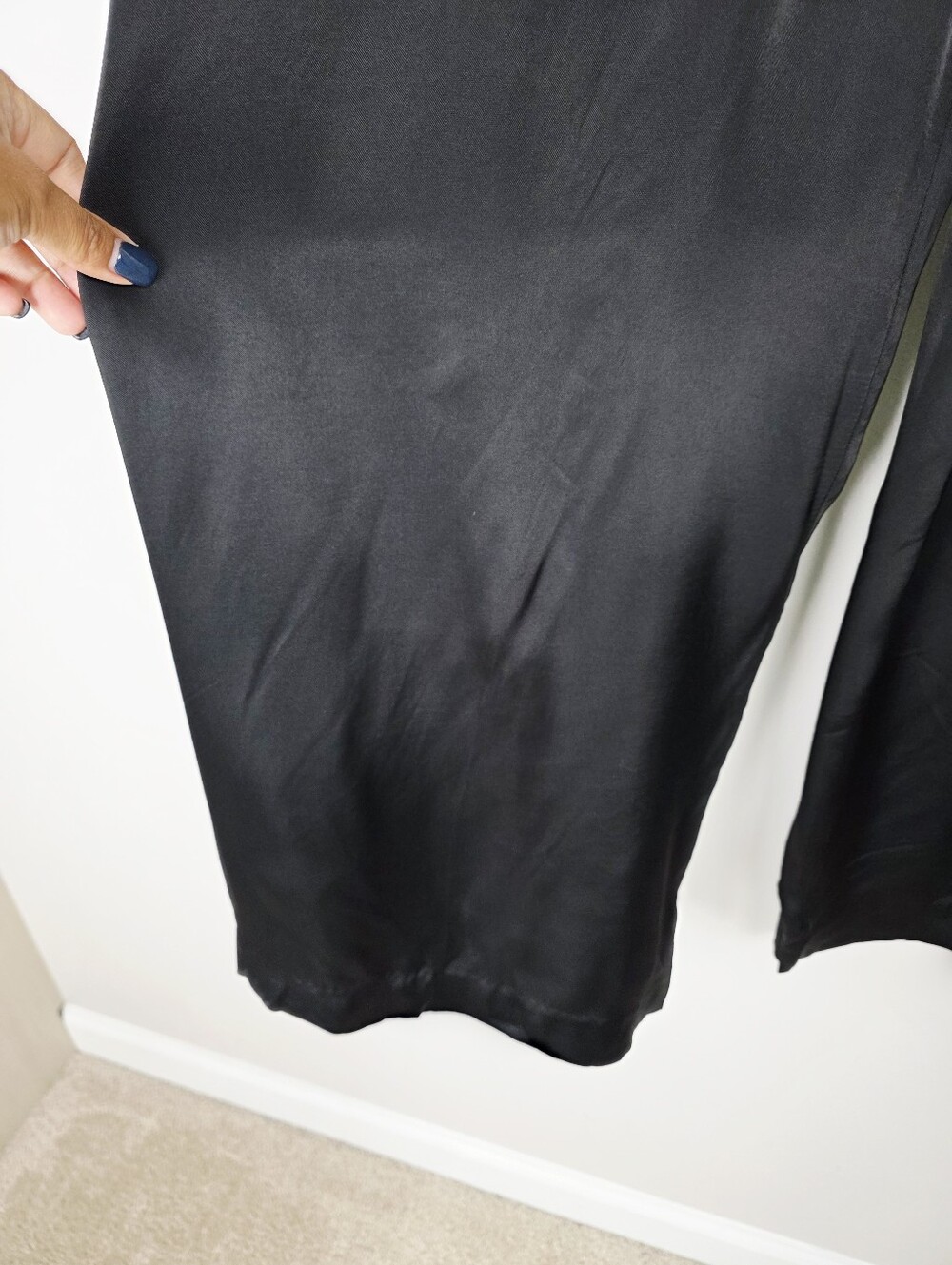Zara BLOGGER'S FAVE High Rise Black Satin Pants With Waist Drawstring Medium NWT - Picture 8 of 13